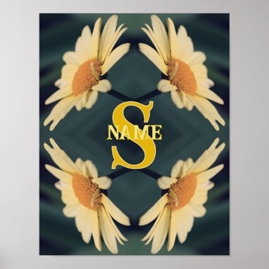Monogram met uw eerste naam Madeliefje Kunst Poster (Voorkant)