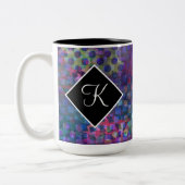 Monogram met veelkleurige Abstracte digitale kunst Tweekleurige Koffiemok (Links)