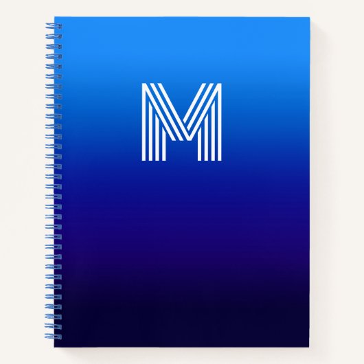 Monogram met verloop van hemelsblauw naar marinebl notitieboek (Voorkant)