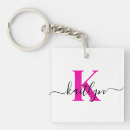 Monogram met warme roze initiaal sleutelhanger