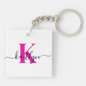 Monogram met warme roze initiaal sleutelhanger (Achterkant)