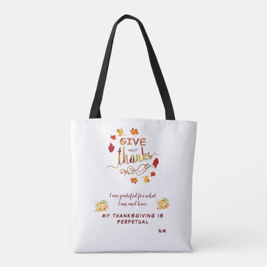 Monogram met waterverf herfstbladeren en dankbetui tote bag (Achterkant)