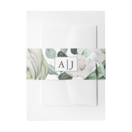 Monogram met White Floral Wedding Uitnodigingen Wikkel