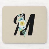  monogram met wit & Aqua Floral op Tan Muismat (Voorkant)