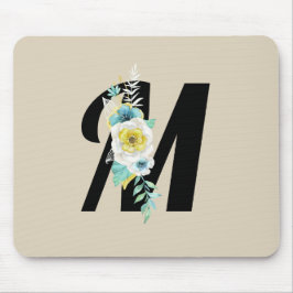 monogram met wit & Aqua Floral op Tan Muismat