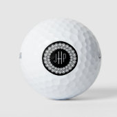 Monogram met witte diamanten op de zwarte cirkel golfballen (Voorkant)