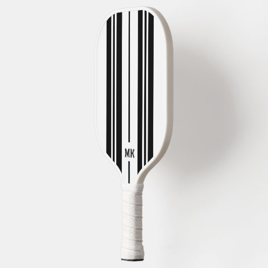 Monogram met witte en zwarte strepen pickleball paddle (Links)