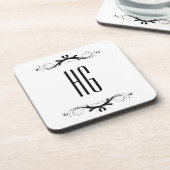Monogram met zwarte accessoires bier onderzetter (Linkerzijde)