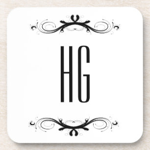 Monogram met zwarte accessoires bier onderzetter