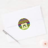 Monogram met zwarte Chevrons & heldere kleuren Ronde Sticker (Envelop)