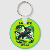 Monogram met zwarte en groene Panther Cub | Sleutelhanger (Voorkant)