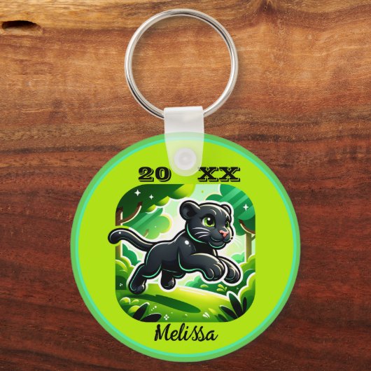 Monogram met zwarte en groene Panther Cub | Sleutelhanger (Voorkant)