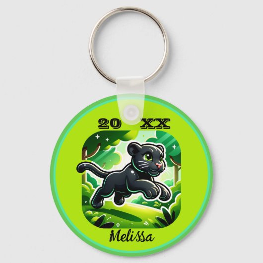 Monogram met zwarte en groene Panther Cub | Sleutelhanger (Achterkant)