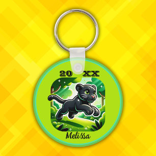 Monogram met zwarte en groene Panther Cub Sleutelhanger
