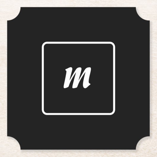 Monogram met zwarte en witte streep kartonnen onderzetters (Voorkant)