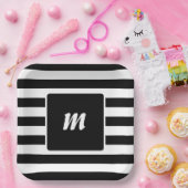 Monogram met zwarte en witte streep papieren bordje (Feest)