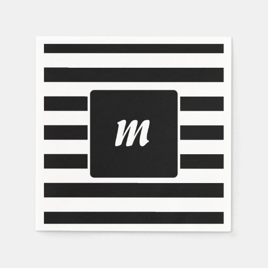 Monogram met zwarte en witte streep servet (Voorkant)