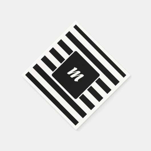 Monogram met zwarte en witte streep servet (Hoek)