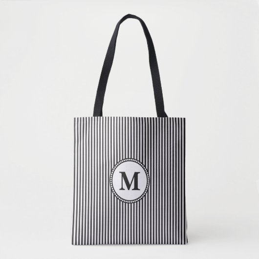 Monogram met zwarte en witte streep tote bag (Voorkant)