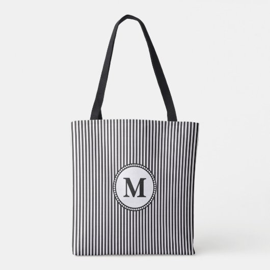 Monogram met zwarte en witte streep tote bag (Achterkant)