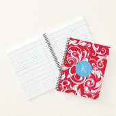 Monogram met zwarte rode en blauwe platte scrollen notitieboek (Binnen)
