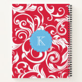 Monogram met zwarte rode en blauwe platte scrollen notitieboek (Achterkant)