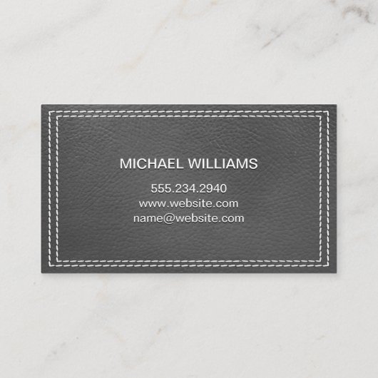 Monogram metaal | Dubbel grijs leder Visitekaartje (Achterkant)