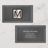 Monogram metaal | Dubbel grijs leder Visitekaartje (Voorkant / Achterkant)