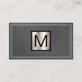 Monogram metaal | Dubbel grijs leder Visitekaartje (Voorkant)