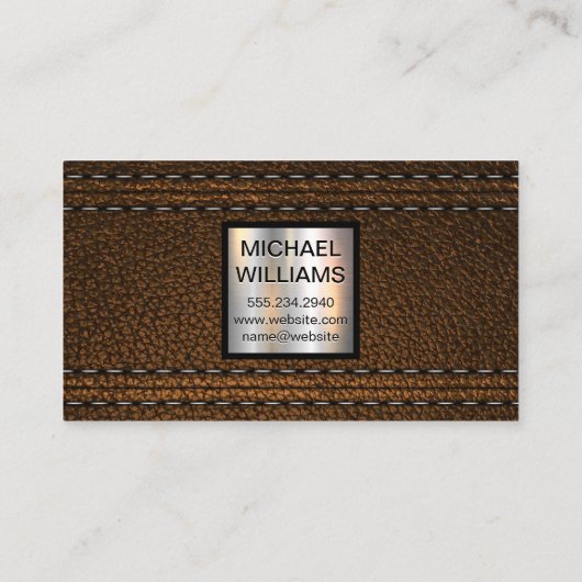 Monogram metaal | Dubbelgelekt bruin leder Visitekaartje (Achterkant)