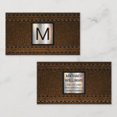 Monogram metaal | Dubbelgelekt bruin leder Visitekaartje (Voorkant / Achterkant)