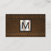 Monogram metaal | Dubbelgelekt bruin leder Visitekaartje (Voorkant)
