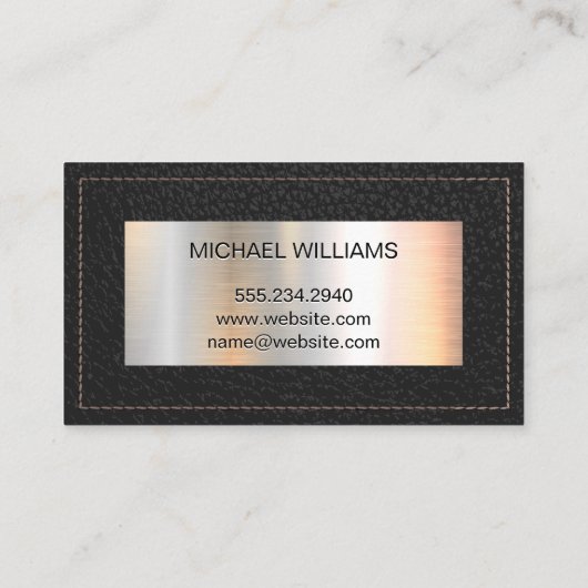 Monogram metaal | Geel gelaagd zwart leder Visitekaartje (Achterkant)