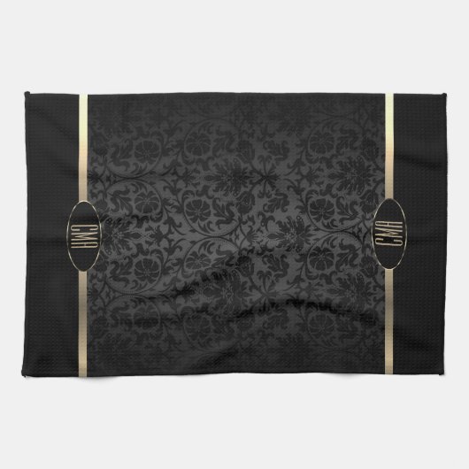 Monogram metaal goud en Floral Damask Theedoek (Horizontaal)