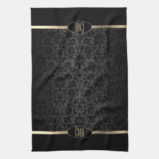  Monogram metaal goud en Floral Damask Theedoek (Verticaal)