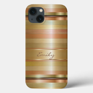 Monogram metaal goud- en koperstrips iPhone 13 hoesje