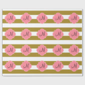 Monogram metaal goud en roze gestreepte patroon cadeaupapier (Vlak)