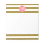 Monogram metaal goud en roze gestreepte patroon notitieblok (Voorkant)