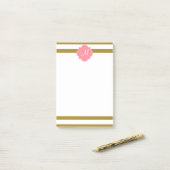 Monogram metaal goud en roze gestreepte patroon post-it® notes (Op bureau)