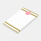 Monogram metaal goud en roze gestreepte patroon post-it® notes (Schuin)