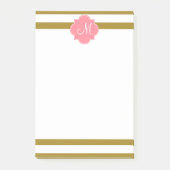 Monogram metaal goud en roze gestreepte patroon post-it® notes (Voorkant)
