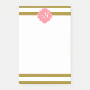 Monogram metaal goud en roze gestreepte patroon post-it® notes