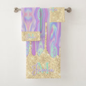 Monogram metaal goud glitter Drip & Iridescent Bad Handdoek (Insitu)