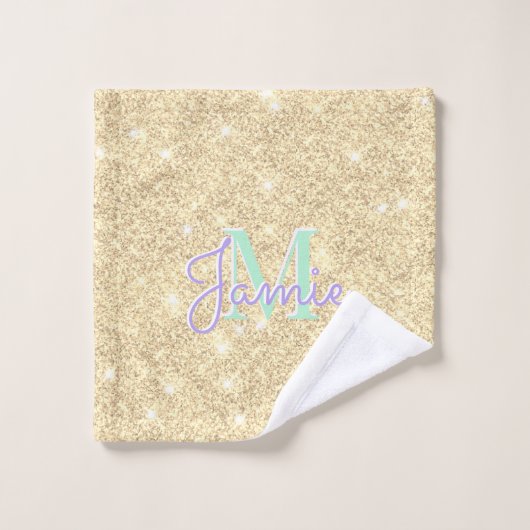 Monogram metaal goud glitter Drip & Iridescent Bad Handdoek (Wasdoekje)