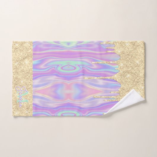 Monogram metaal goud glitter Drip & Iridescent Bad Handdoek (Handdoek)