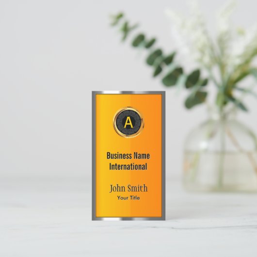 Monogram Metaal Lijst Elegant Gold Visitekaartje (Staand voorkant)