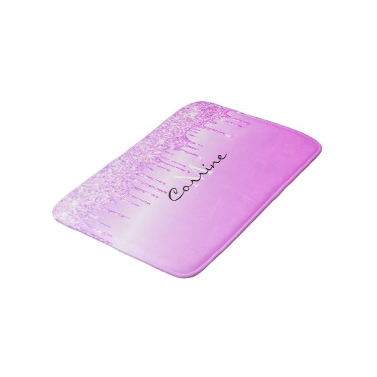 Monogram metaal magenta warmroze druppeltjes badmat (Gekanteld)