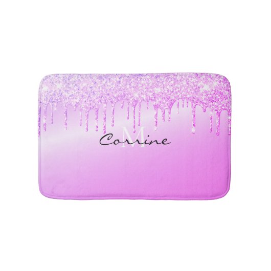 Monogram metaal magenta warmroze druppeltjes badmat (Voorkant)