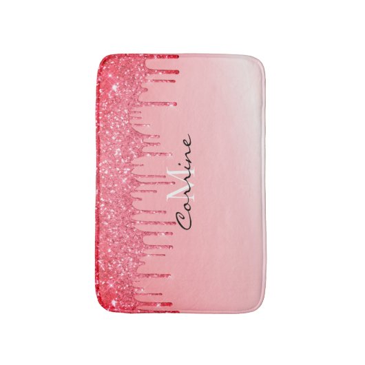 Monogram metaal Neon Hot Pink Glitter Driping Badmat (Voorkant Verticaal)