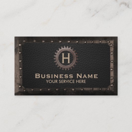 Monogram metaal omhuld donker leder visitekaartje (Voorkant)